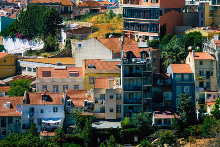 Lisbon Portugal july 30, 2020 Panoramic view of historical buildings in the downtown area of Lisbon,...