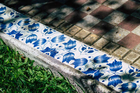 Lisbon Portugal july 31, 2020 View of mosaic in a public garden located in the downtown area of Lisbon, the coastal capital city of Portugal and one of the oldest cities in Europeのeditorial素材