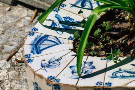 Lisbon Portugal july 31, 2020 View of mosaic in a public garden located in the downtown area of Lisbon, the coastal capital city of Portugal and one of the oldest cities in Europeのeditorial素材