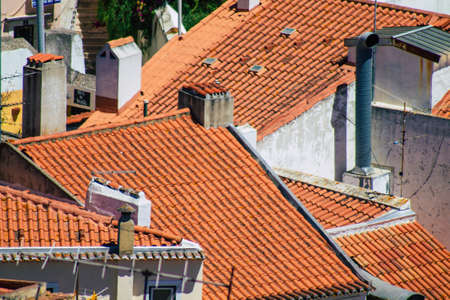 Lisbon Portugal August 01, 2020 View of roof of ancient historical buildings in the downtown area of Lisbon, the coastal capital city of Portugal and one of the oldest cities in Europeのeditorial素材