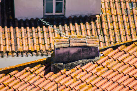 Lisbon Portugal August 01, 2020 View of roof of ancient historical buildings in the downtown area of Lisbon, the coastal capital city of Portugal and one of the oldest cities in Europeのeditorial素材