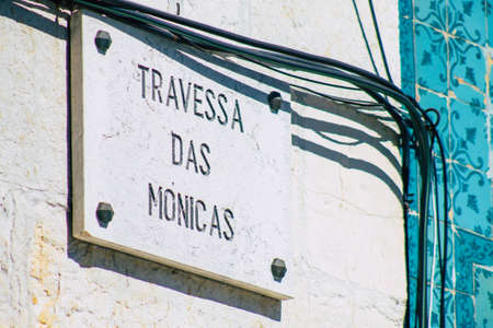 Lisbon Portugal August 01, 2020 View of a street or road name an identifying name given to a street,...