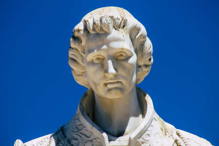 Lisbon Portugal August 01, 2020 Closeup of the monument and the statue located at The Marquis of Pombal Square, an important roundabout in the city of Lisbon, the coastal capital city of Portugalのeditorial素材