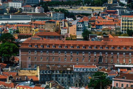 Lisbon Portugal August 03, 2020 Panoramic view of historical buildings in the downtown area of...