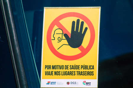 Lisbon Portugal August 01, 2020 View of a taxi for passengers parked in the streets of Lisbon, the...