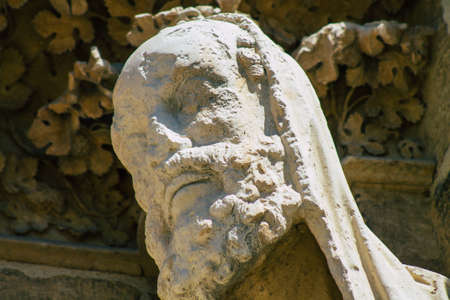 Reims France August 06, 2020 View of the exterior facade of the Roman Catholic Notre Dame de Reims...