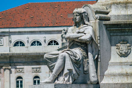 Lisbon Portugal August 03, 2020 View of a monument in the downtown area of Lisbon, the hilly coastal capital city of Portugal and one of the oldest cities in Europeのeditorial素材