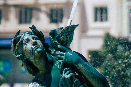 Lisbon Portugal August 03, 2020 View of a fountain located in the downtown area of Lisbon, the hilly coastal capital city of Portugal and one of the oldest cities in Europeのeditorial素材