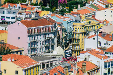 Lisbon Portugal August 03, 2020 Panoramic view of historical buildings in the downtown area of...