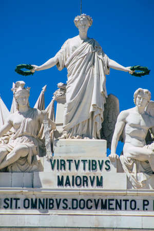 Lisbon Portugal August 03, 2020 View of a monument in the downtown area of Lisbon, the hilly coastal...