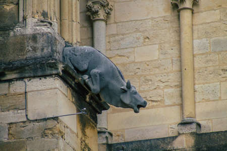 Reims France August 15, 2020 View of the exterior facade of the Roman Catholic Notre Dame de Reims...