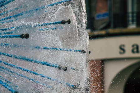 View of a fountain located in the downtown of Reims, a city in the Grand Est region of France and...