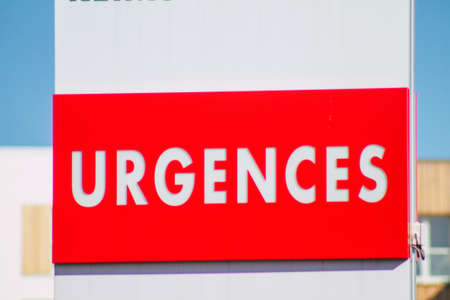 View of street sign or road sign, erected at the side of or above roads to provide information to road user in the downtown area of Reimsの写真素材