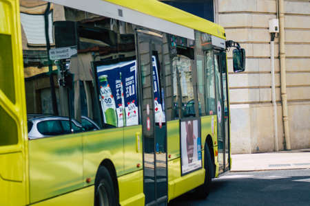 Reims France August 20, 2020 View of a traditional city bus for passengers driving through the...