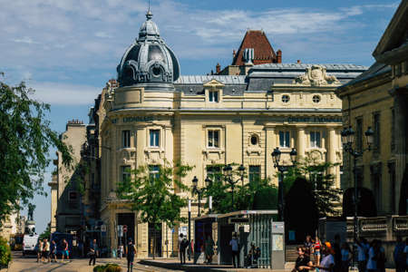 Reims France August 20, 2020 View of the facade of a historical building located in Reims, a city in the Grand Est region of France and one of the oldest in Europeのeditorial素材