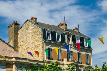 Reims France August 20, 2020 View of the facade of a historical building located in Reims, a city in the Grand Est region of France and one of the oldest in Europeのeditorial素材
