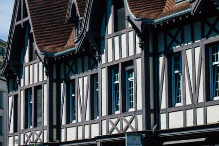 Reims France August 20, 2020 View of the facade of a historical building located in Reims, a city in the Grand Est region of France and one of the oldest in Europeのeditorial素材