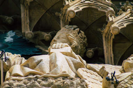 Reims France September 04, 2020 View of the exterior facade of the Roman Catholic Notre Dame de Reims Cathedral, a historical monument in the Grand Est region of France and one of the oldest in Europeのeditorial素材