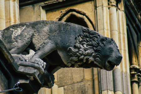 Reims France September 04, 2020 View of the exterior facade of the Roman Catholic Notre Dame de Reims Cathedral, a historical monument in the Grand Est region of France and one of the oldest in Europeのeditorial素材