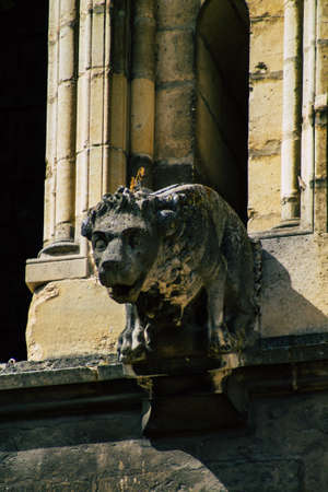 Reims France September 04, 2020 View of the exterior facade of the Roman Catholic Notre Dame de Reims Cathedral, a historical monument in the Grand Est region of France and one of the oldest in Europeのeditorial素材