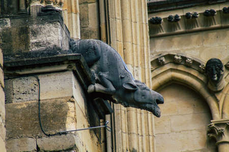 Reims France September 04, 2020 View of the exterior facade of the Roman Catholic Notre Dame de Reims Cathedral, a historical monument in the Grand Est region of France and one of the oldest in Europeのeditorial素材