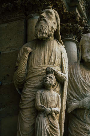 Reims France September 04, 2020 View of the exterior facade of the Roman Catholic Notre Dame de Reims Cathedral, a historical monument in the Grand Est region of France and one of the oldest in Europeのeditorial素材