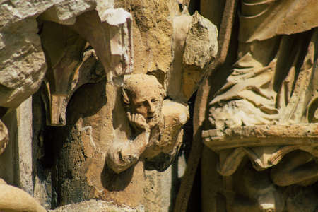 Reims France September 04, 2020 View of the exterior facade of the Roman Catholic Notre Dame de Reims Cathedral, a historical monument in the Grand Est region of France and one of the oldest in Europeのeditorial素材