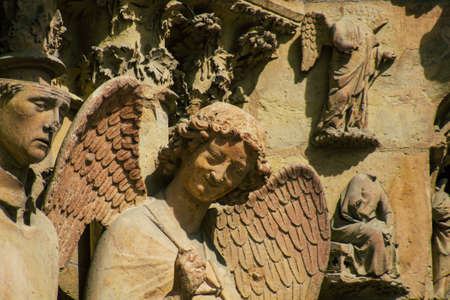 Reims France September 04, 2020 View of the exterior facade of the Roman Catholic Notre Dame de Reims Cathedral, a historical monument in the Grand Est region of France and one of the oldest in Europeのeditorial素材