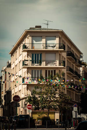 Reims France September 04, 2020 View of the facade of a historical building located in Reims, a city in the Grand Est region of France and one of the oldest in Europeのeditorial素材