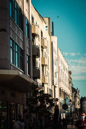 Reims France September 04, 2020 View of the facade of a historical building located in Reims, a city in the Grand Est region of France and one of the oldest in Europeのeditorial素材