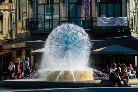 Reims France September 04, 2020 View of a fountain located in the downtown of Reims, a city in the Grand Est region of France and one of the oldest in Europeのeditorial素材