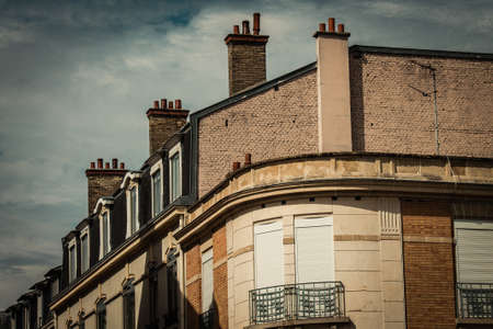Reims France September 04, 2020 View of the facade of a historical building located in Reims, a city in the Grand Est region of France and one of the oldest in Europeのeditorial素材