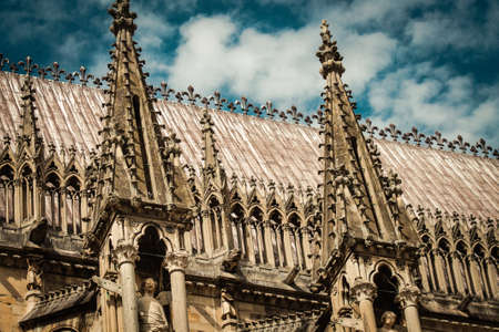 Reims France September 04, 2020 View of the exterior facade of the Roman Catholic Notre Dame de Reims Cathedral, a historical monument in the Grand Est region of France and one of the oldest in Europeのeditorial素材