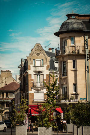 Reims France September 04, 2020 View of the facade of a historical building located in Reims, a city in the Grand Est region of France and one of the oldest in Europeのeditorial素材