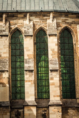 Reims France September 04, 2020 View of the exterior facade of the Roman Catholic Notre Dame de Reims Cathedral, a historical monument in the Grand Est region of France and one of the oldest in Europeのeditorial素材
