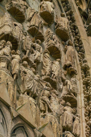 Reims France September 04, 2020 View of the exterior facade of the Roman Catholic Notre Dame de Reims Cathedral, a historical monument in the Grand Est region of France and one of the oldest in Europeのeditorial素材