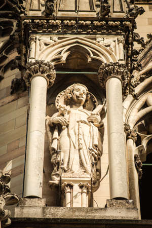 Reims France September 04, 2020 View of the exterior facade of the Roman Catholic Notre Dame de Reims Cathedral, a historical monument in the Grand Est region of France and one of the oldest in Europeのeditorial素材