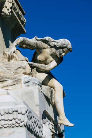 Reims France September 04, 2020 View of a statue located in the historical street of Reims, a city...