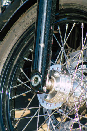 Reims France September 12, 2020 Closeup of a Classic 107 Harley Davidson motorcycle parked in the historical streets of Reims, a city in the Grand Est region of Franceのeditorial素材