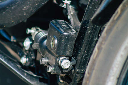 Reims France September 12, 2020 Closeup of a Classic 107 Harley Davidson motorcycle parked in the historical streets of Reims, a city in the Grand Est region of Franceのeditorial素材