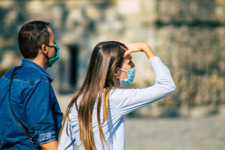 Reims France September 12, 2020 View of unidentified pedestrians with a face mask to protect themself from the coronavirus walking in the streets of Reims, a city in the Grand Est region of Franceのeditorial素材