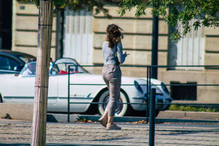 Reims France September 12, 2020 View of unidentified pedestrians with a face mask to protect...