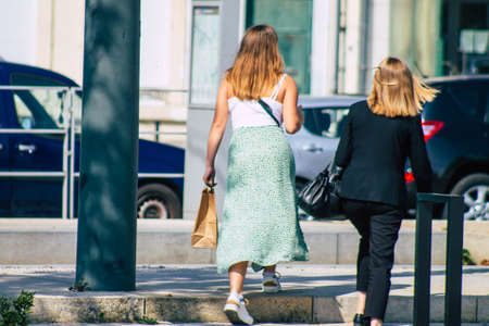 Reims France September 12, 2020 View of unidentified pedestrians with a face mask to protect...