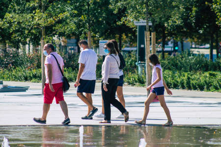 Reims France September 12, 2020 View of unidentified tourists visiting and walking in the streets of Reims despite the Coronavirus pandemic affecting Franceのeditorial素材