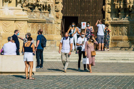 Reims France September 12, 2020 View of unidentified tourists visiting and walking in the streets of Reims despite the Coronavirus pandemic affecting Franceのeditorial素材