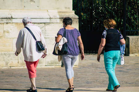Reims France September 12, 2020 View of unidentified tourists visiting and walking in the streets of Reims despite the Coronavirus pandemic affecting Franceのeditorial素材