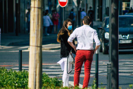 Reims France September 12, 2020 View of unidentified tourists visiting and walking in the streets of Reims despite the Coronavirus pandemic affecting Franceのeditorial素材