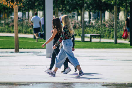 Reims France September 12, 2020 View of unidentified tourists visiting and walking in the streets of Reims despite the Coronavirus pandemic affecting Franceのeditorial素材