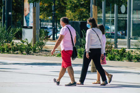 Reims France September 12, 2020 View of unidentified tourists visiting and walking in the streets of Reims despite the Coronavirus pandemic affecting Franceのeditorial素材