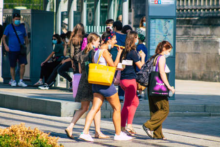 Reims France September 12, 2020 View of unidentified tourists visiting and walking in the streets of Reims despite the Coronavirus pandemic affecting Franceのeditorial素材